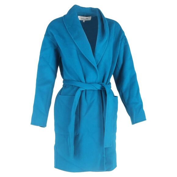 Diane von Furstenberg Jackets & Blazers - Diane von Furstenberg Felted Long Coat in Blue Wool